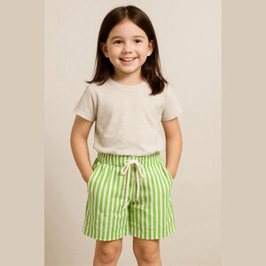 Marie Nicole Green White Vertical Stripe Pull On Shorts Size 5XL